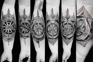 Compass, mountains, wolf tattoo idea