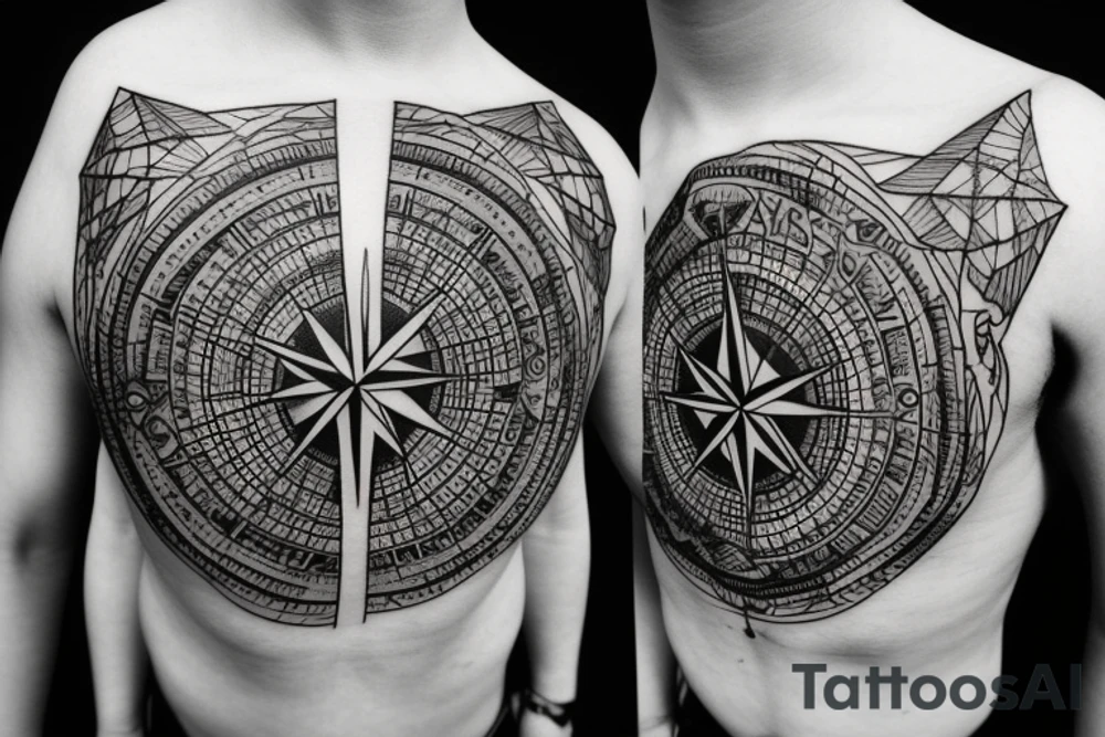 Compass, mountains, wolf tattoo idea