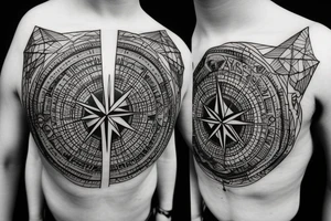 Compass, mountains, wolf tattoo idea
