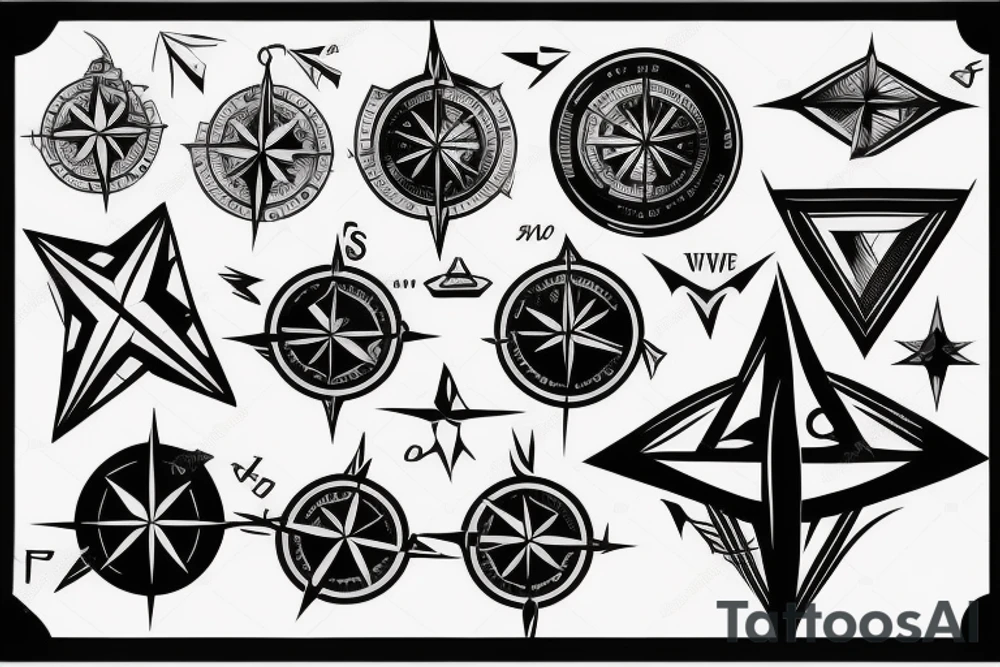 Shattered 3D compass tattoo idea