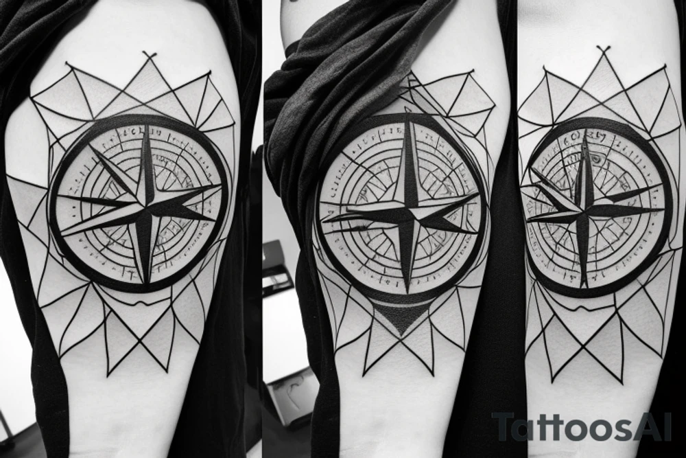 Shattered 3D compass tattoo idea