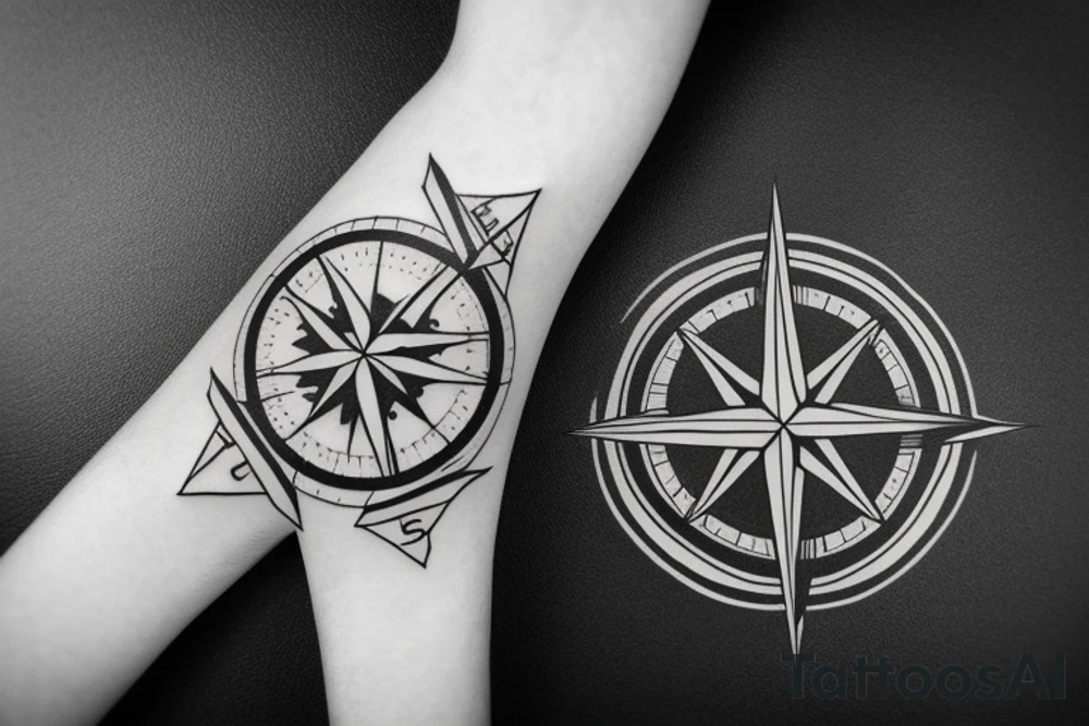 Compass with mountains tattoo idea