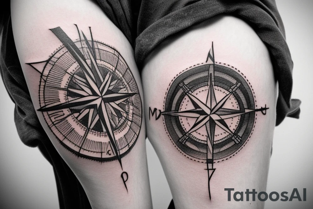 Compass with mountains tattoo idea
