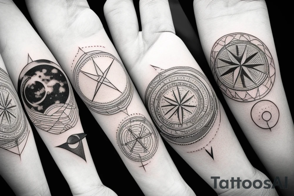 Compass with mountains and moon tattoo idea