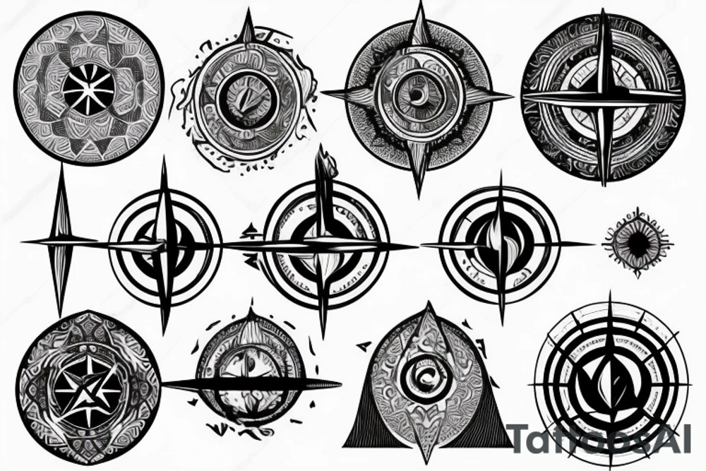 Compass with mountains and moon tattoo idea