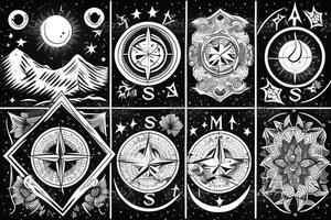 Compass with mountains and moon tattoo idea