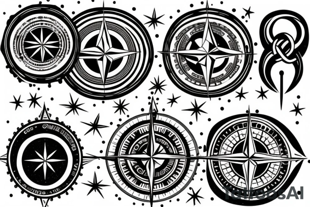 Compass and moon tattoo idea