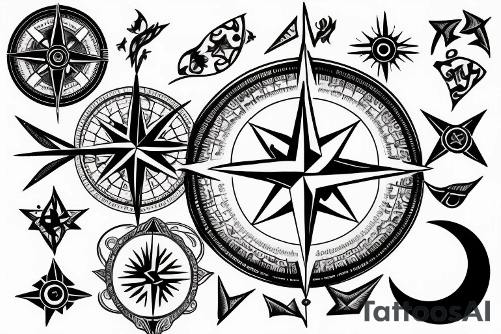 Compass and moon tattoo idea