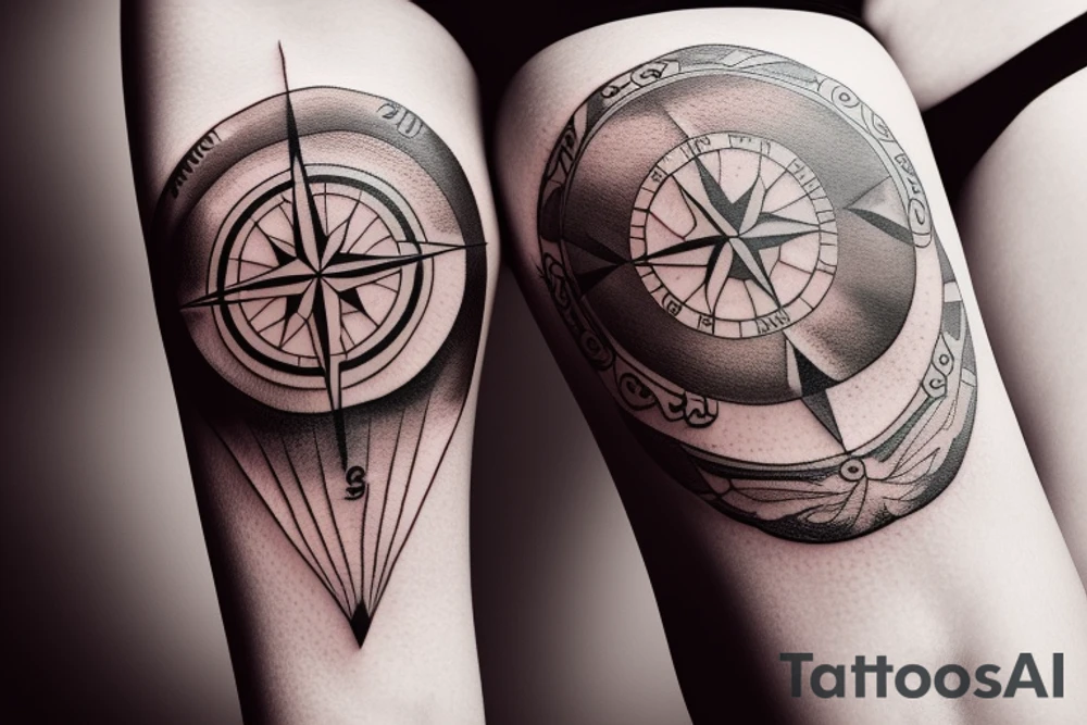 Compass and moon tattoo idea
