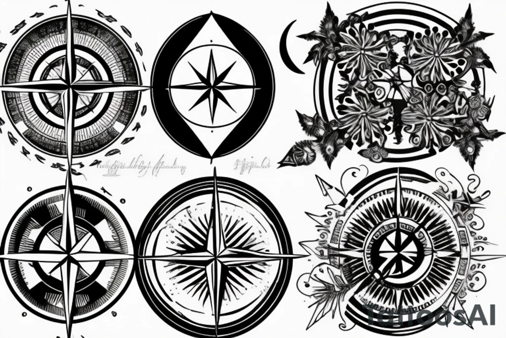 Compass and moon tattoo idea