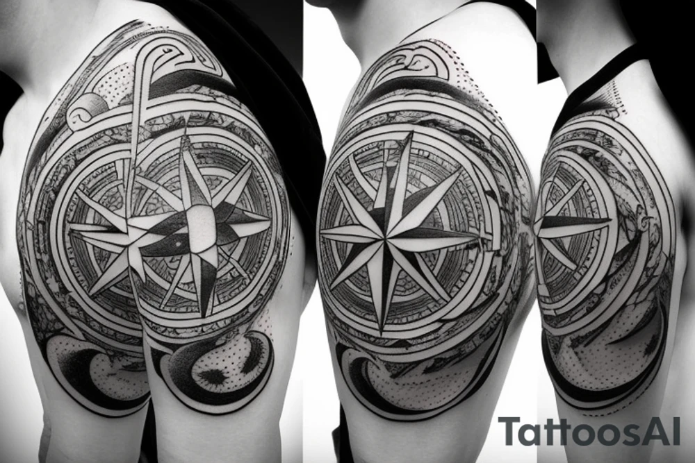 Compass and moon tattoo idea