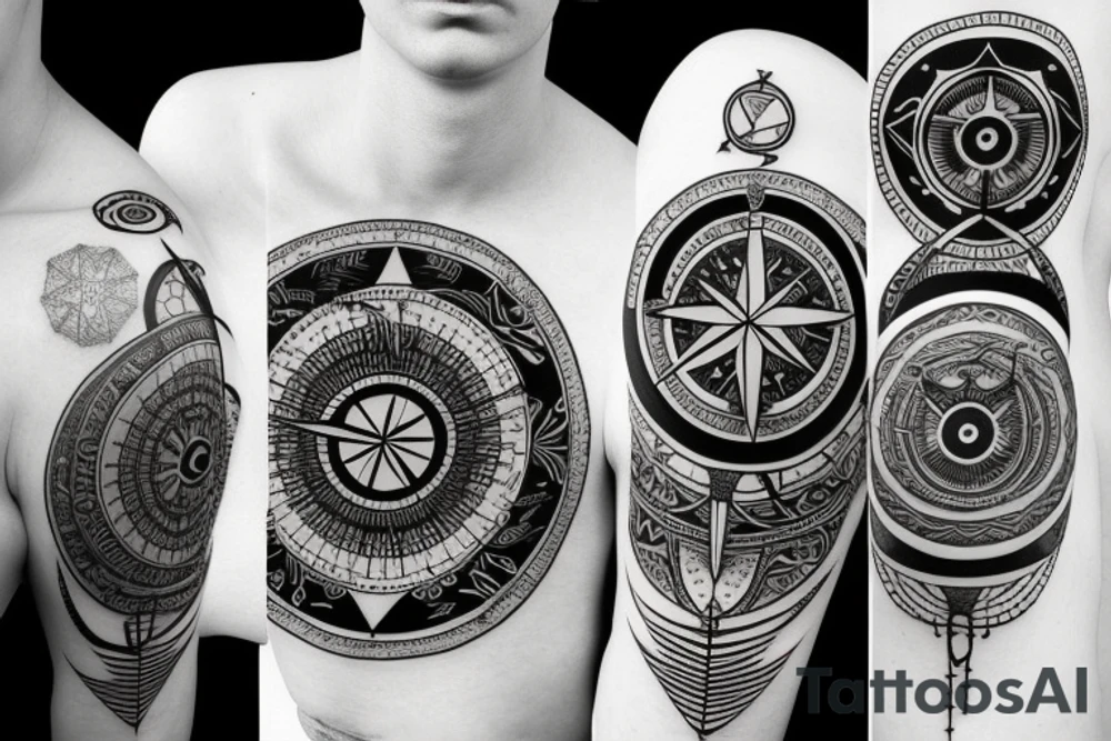 Compass and moon tattoo idea