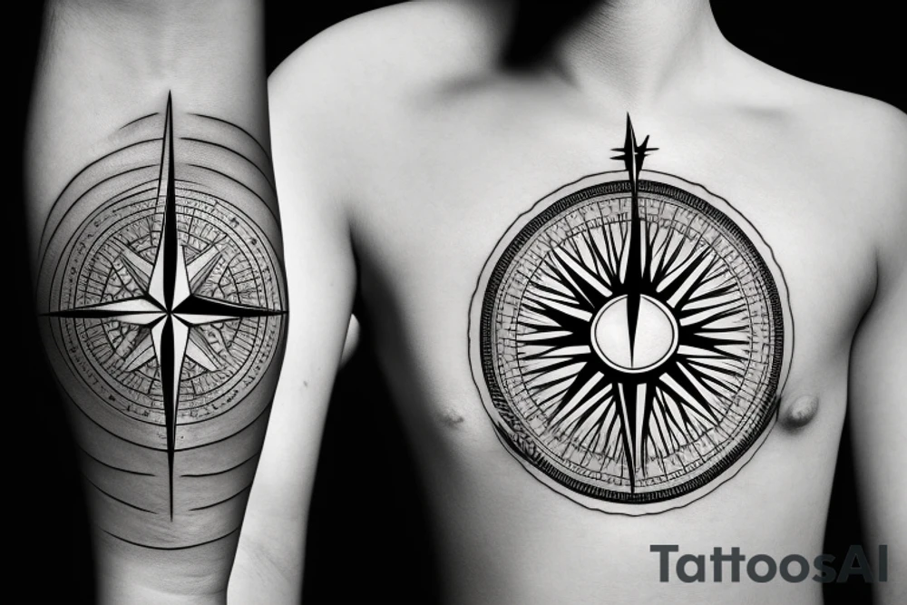 Compass and moon tattoo idea