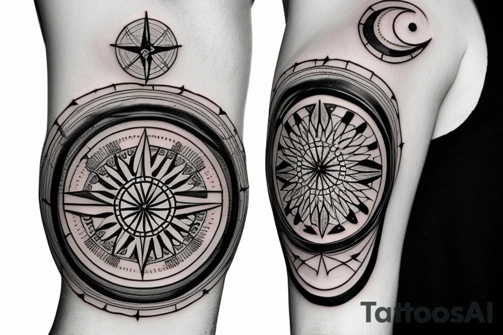 Compass and moon tattoo idea