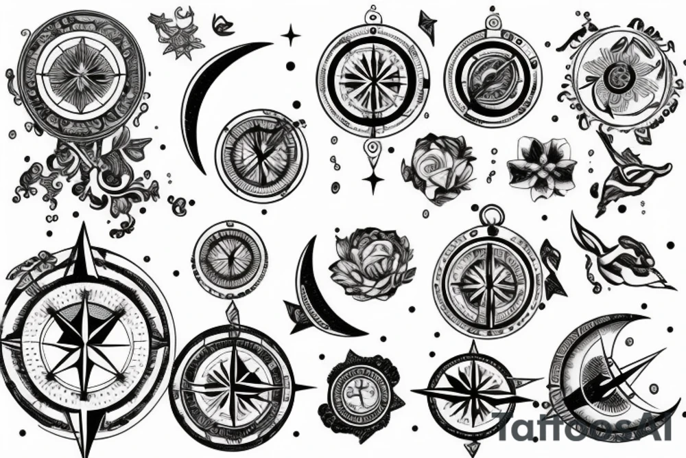 Compass and moon tattoo idea
