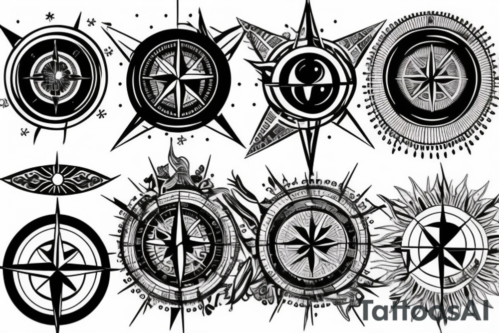 Compass and moon tattoo idea