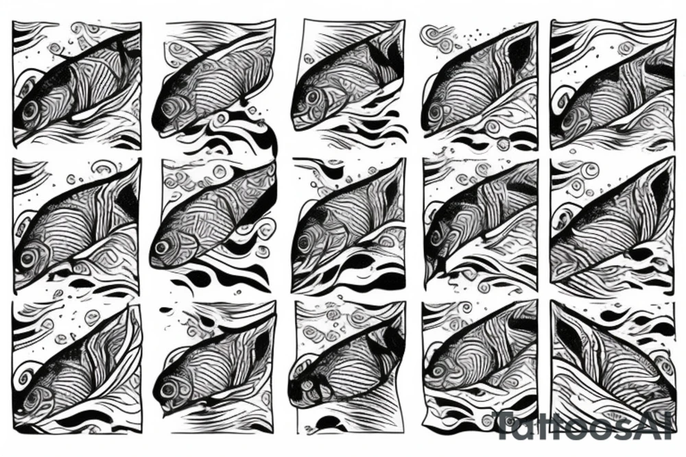 Salmon in waves tattoo idea