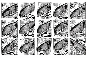 Salmon in waves tattoo idea