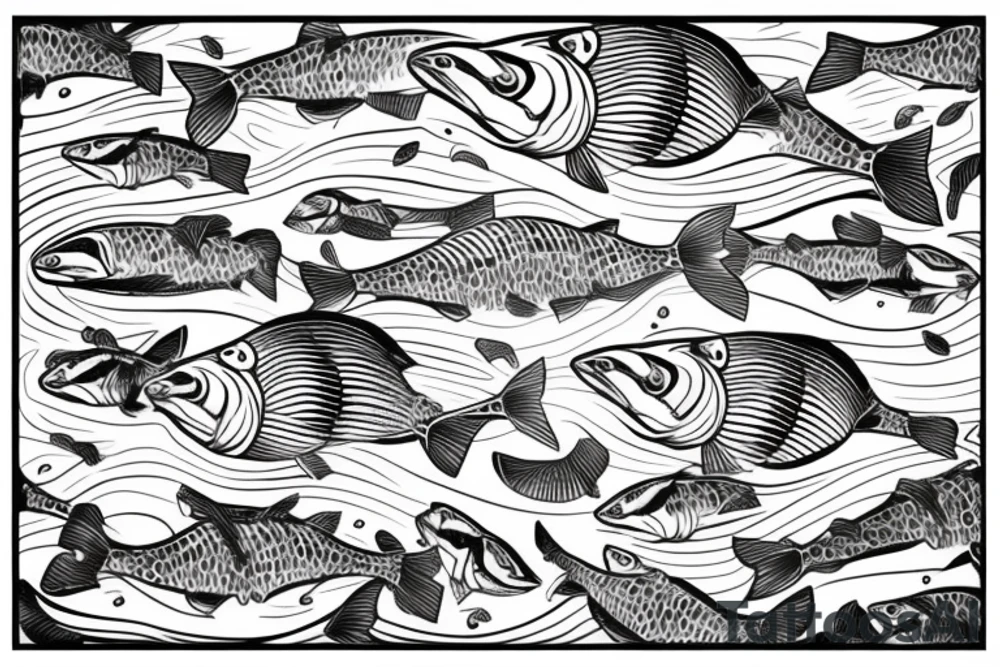 Salmon in waves tattoo idea