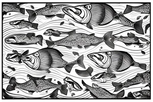 Salmon in waves tattoo idea