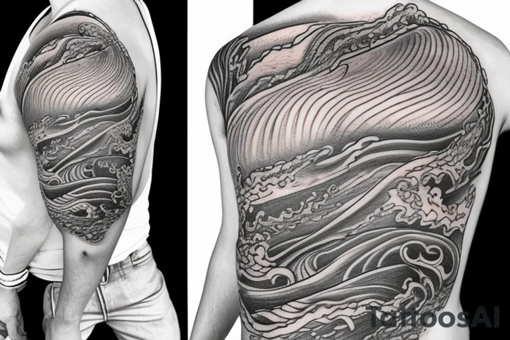 Salmon in waves tattoo idea