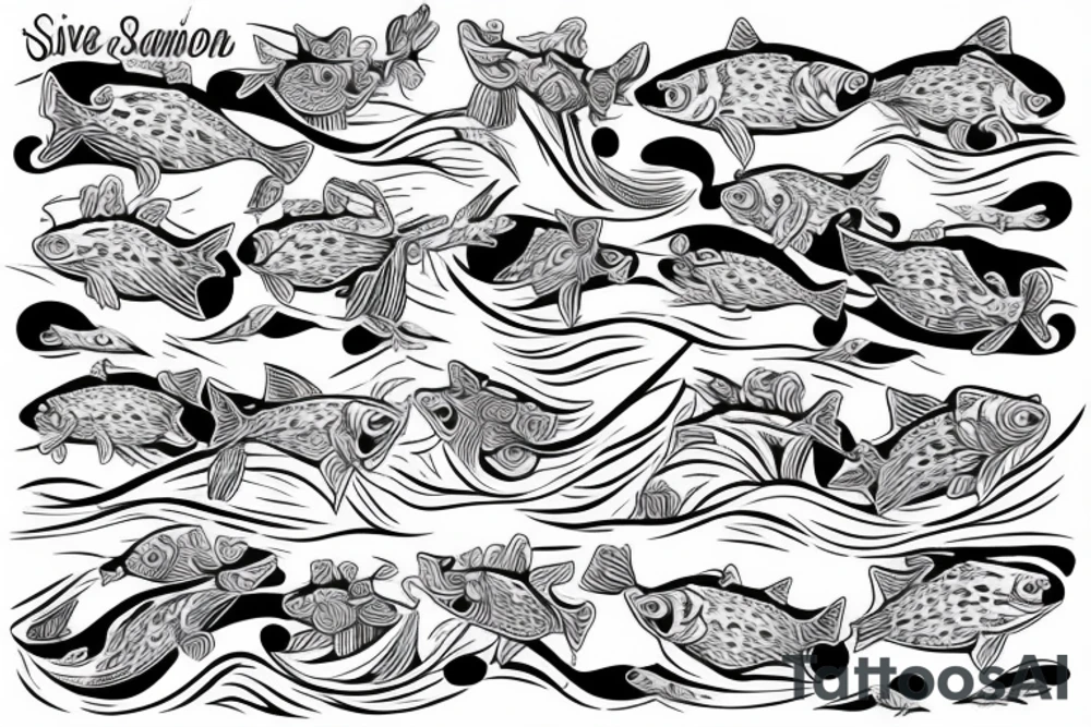 Salmon in waves tattoo idea