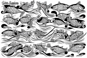 Salmon in waves tattoo idea