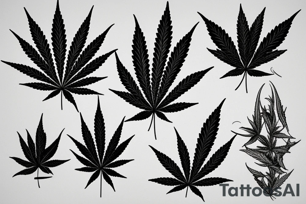 Cannabis leaf immersed in smoke tattoo idea