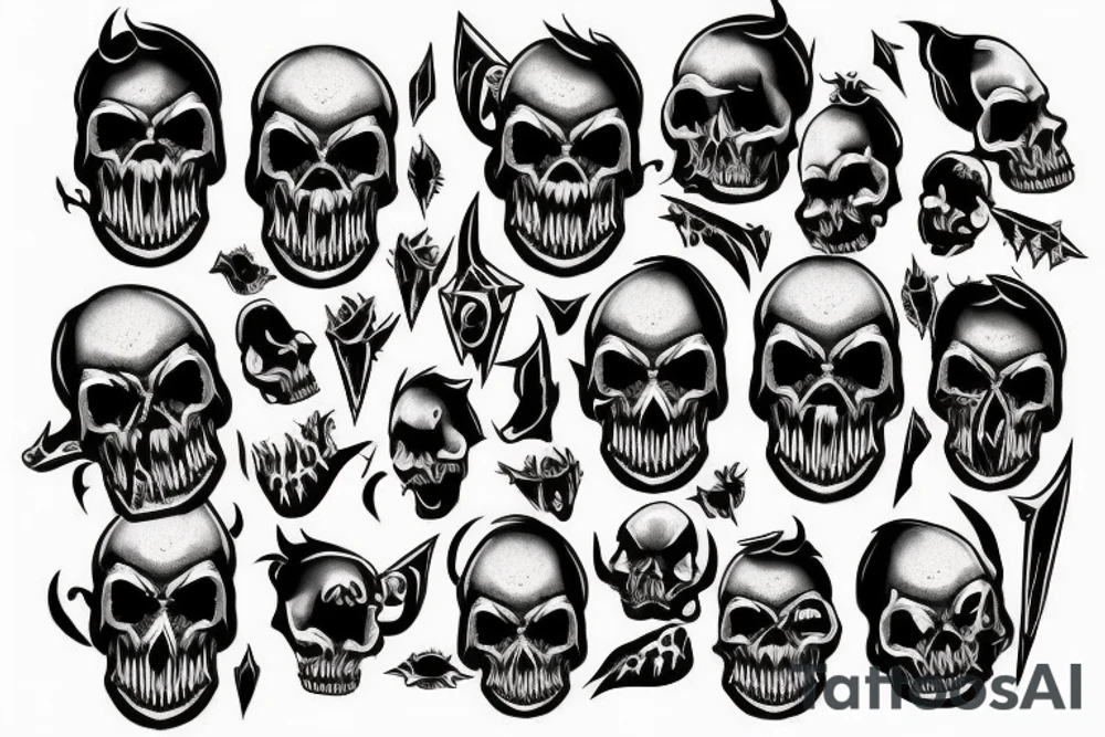 Demonic skull sharp teeth tattoo idea