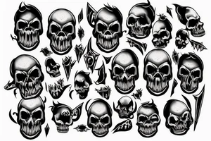 Demonic skull sharp teeth tattoo idea
