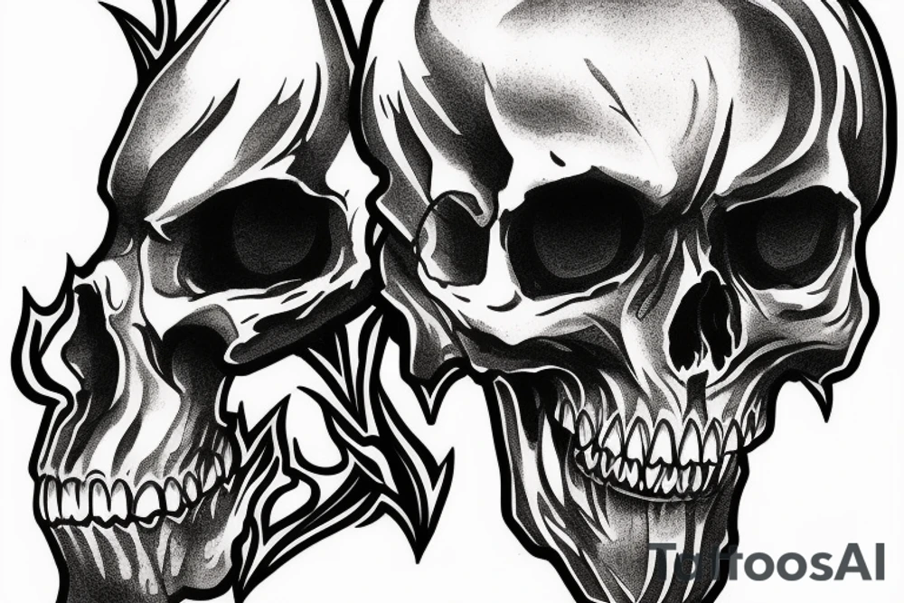 Demonic skull sharp teeth tattoo idea