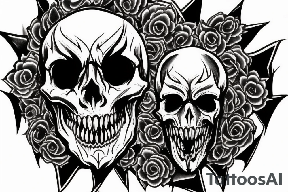 Demonic skull sharp teeth tattoo idea