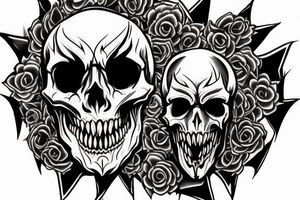 Demonic skull sharp teeth tattoo idea