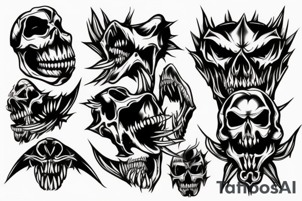 Demonic skull sharp teeth tattoo idea