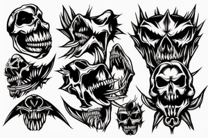 Demonic skull sharp teeth tattoo idea