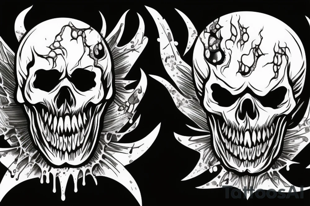 Demonic skull with sharp teeth and dripping dipping saliva tattoo idea