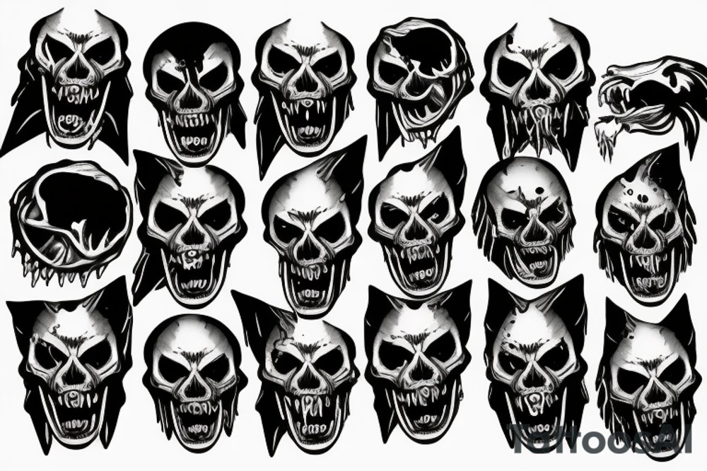 Demonic skull with sharp teeth and dripping dipping saliva tattoo idea