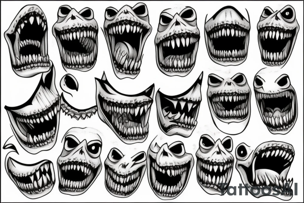 Mouth of sharp teeth tattoo idea