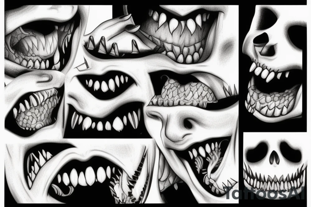 Mouth of sharp teeth tattoo idea