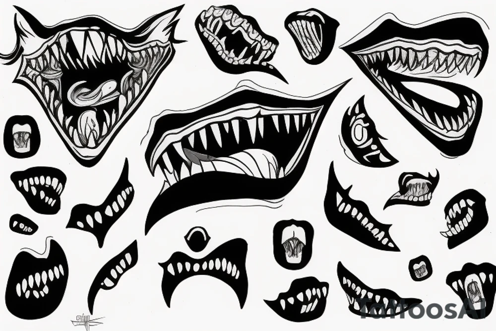 Mouth of sharp teeth tattoo idea