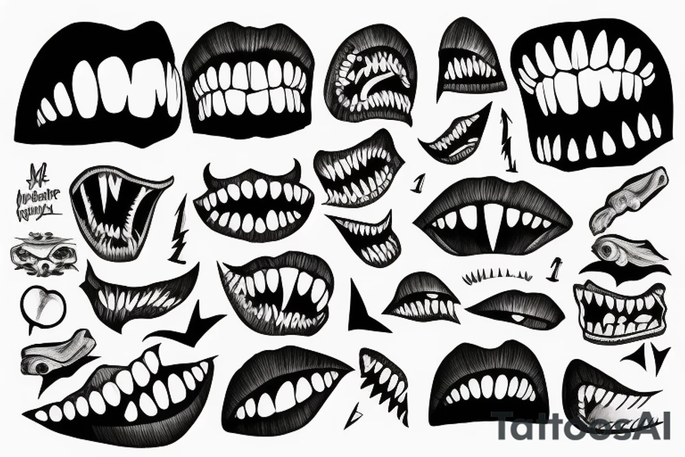 Mouth of sharp teeth tattoo idea