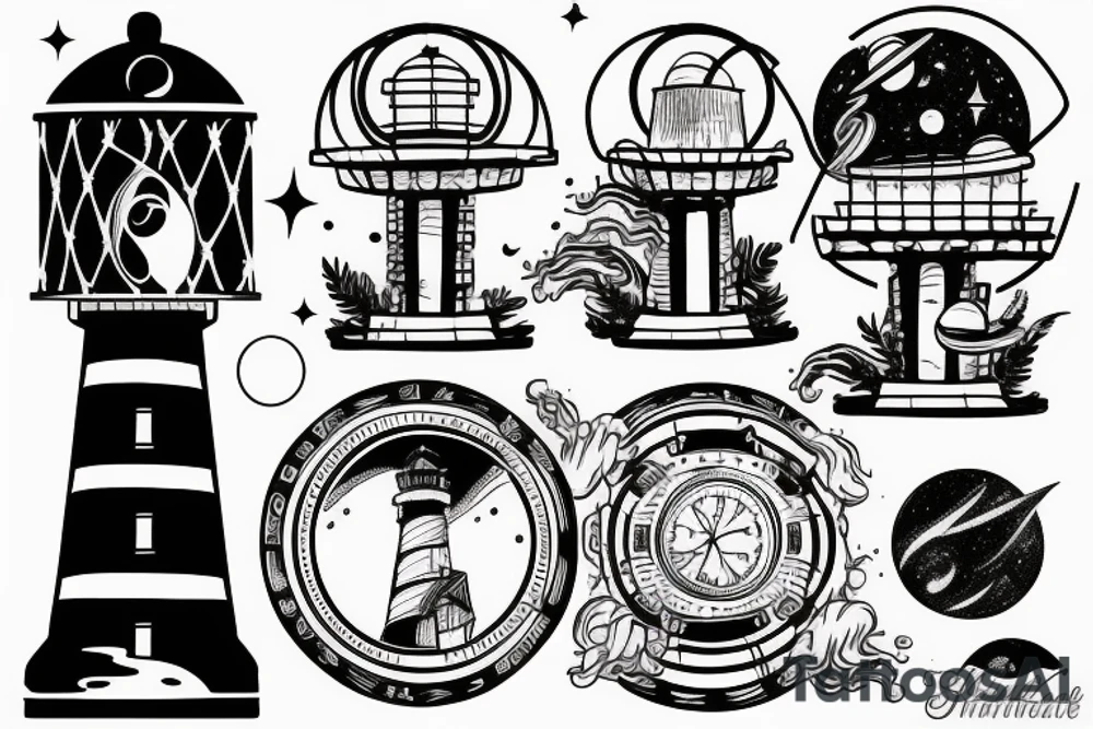 Lighthouse in outerspace tattoo idea