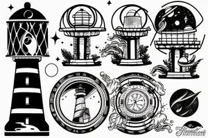 Lighthouse in outerspace tattoo idea