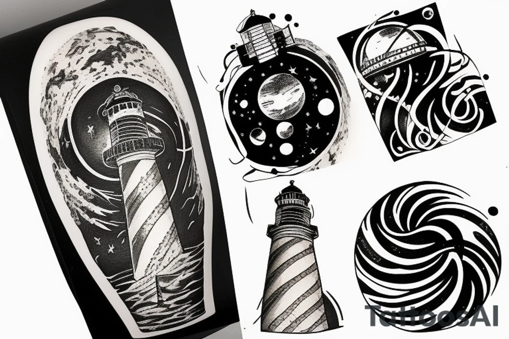 Lighthouse in outerspace tattoo idea