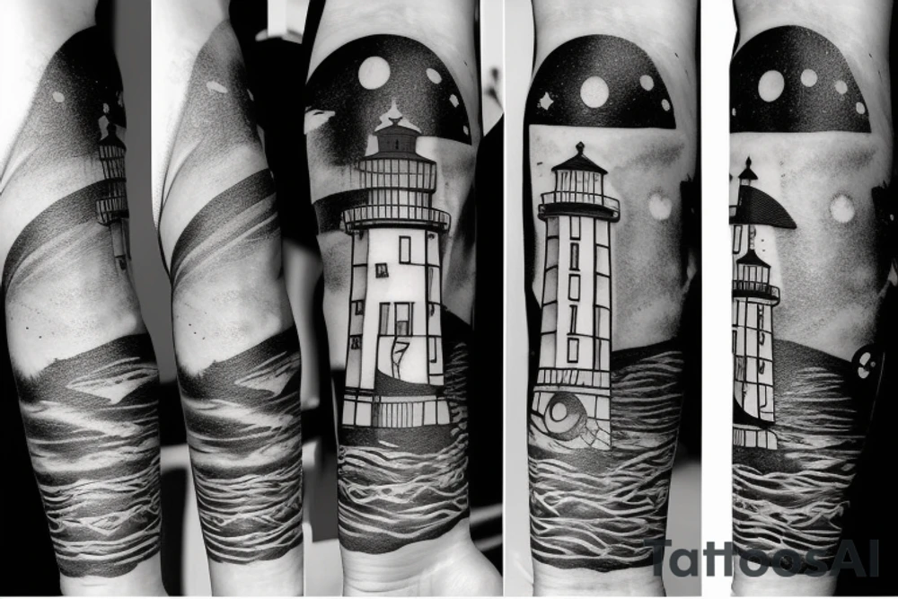 Lighthouse in outerspace tattoo idea