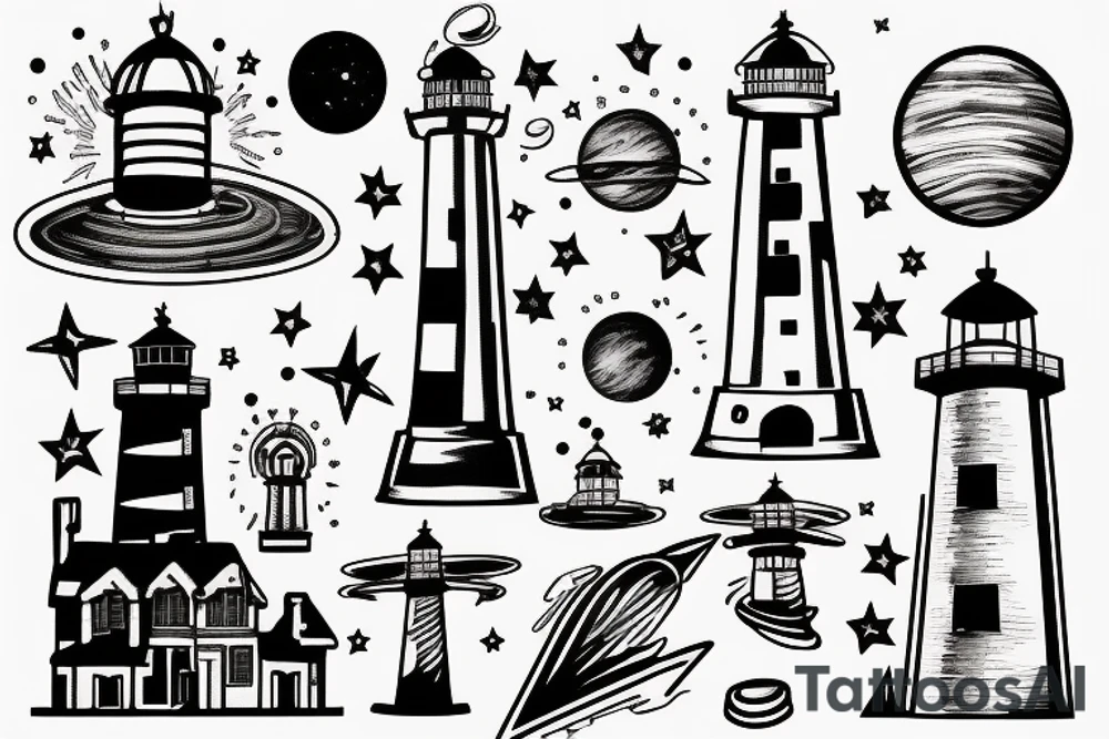 Lighthouse in outer space tattoo idea