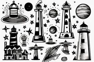 Lighthouse in outer space tattoo idea