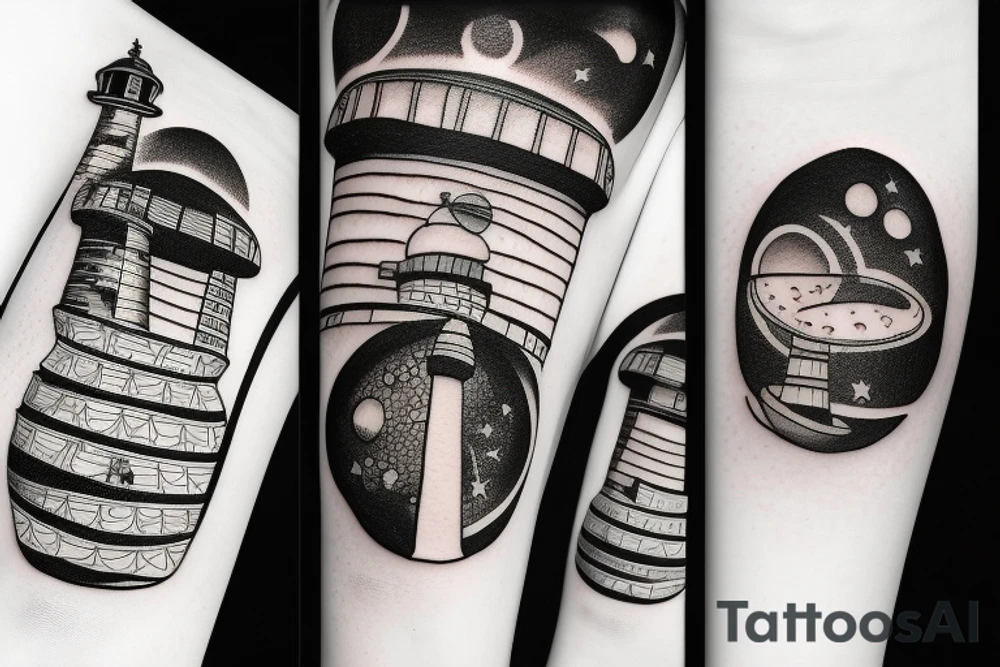 Lighthouse in outer space tattoo idea