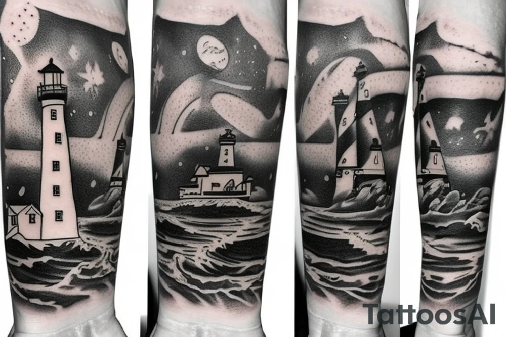 Lighthouse in outer space tattoo idea