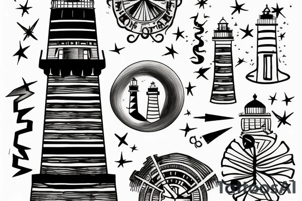 Lighthouse in outer space tattoo idea